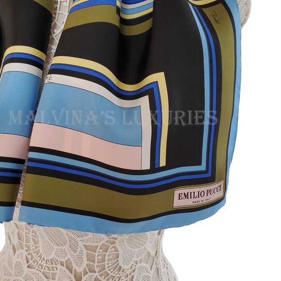 EMILIO PUCCI SCARF MULTI-COLORED VIBRANT PRINT SIGNATURE LOGO SQUARE SCARF 34" - Picture 7 of 15